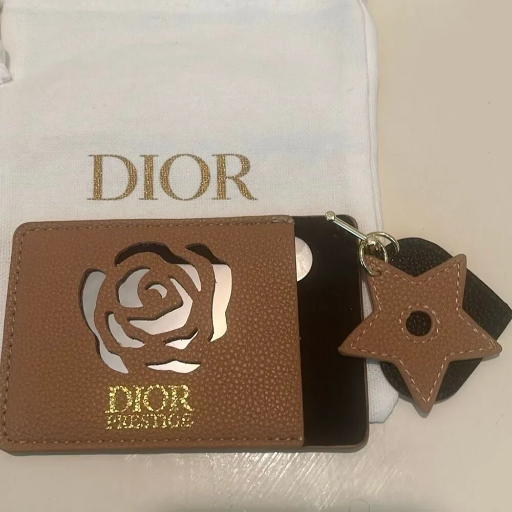 Dior Prestige Leather Card Holder Rose Cut Brown Black Star Heart Charm Luxury